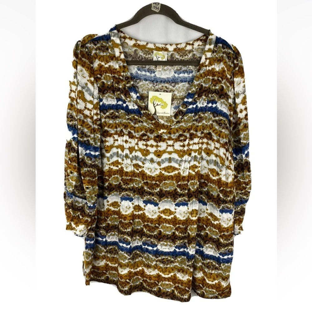 NWT Anthropologie Fig & Flower Tunic Top Blouse Woman 2X Animal Print V Neck